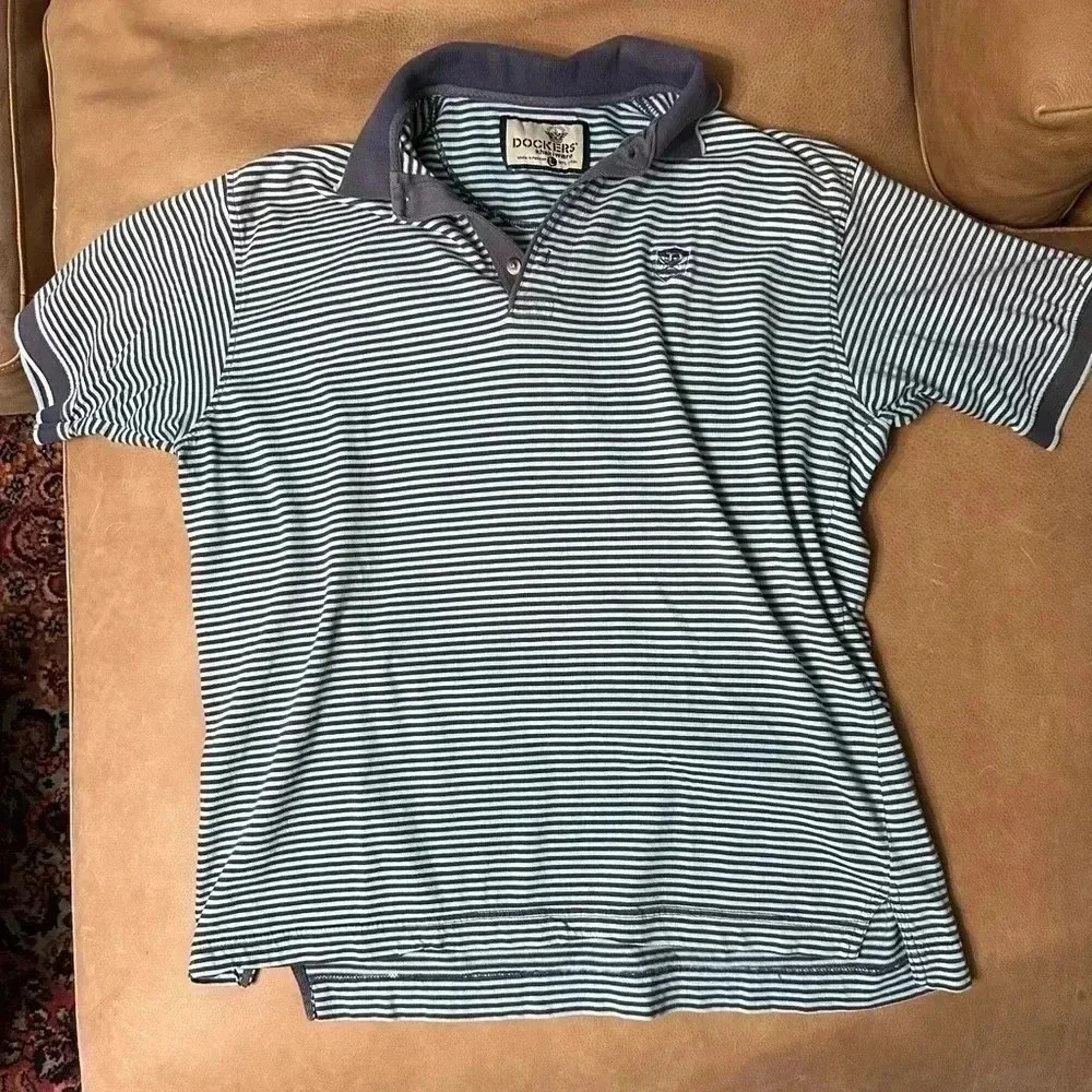Vintage Men’s Striped Dockers Khakiware Striped Polo W/ Logo Size Large